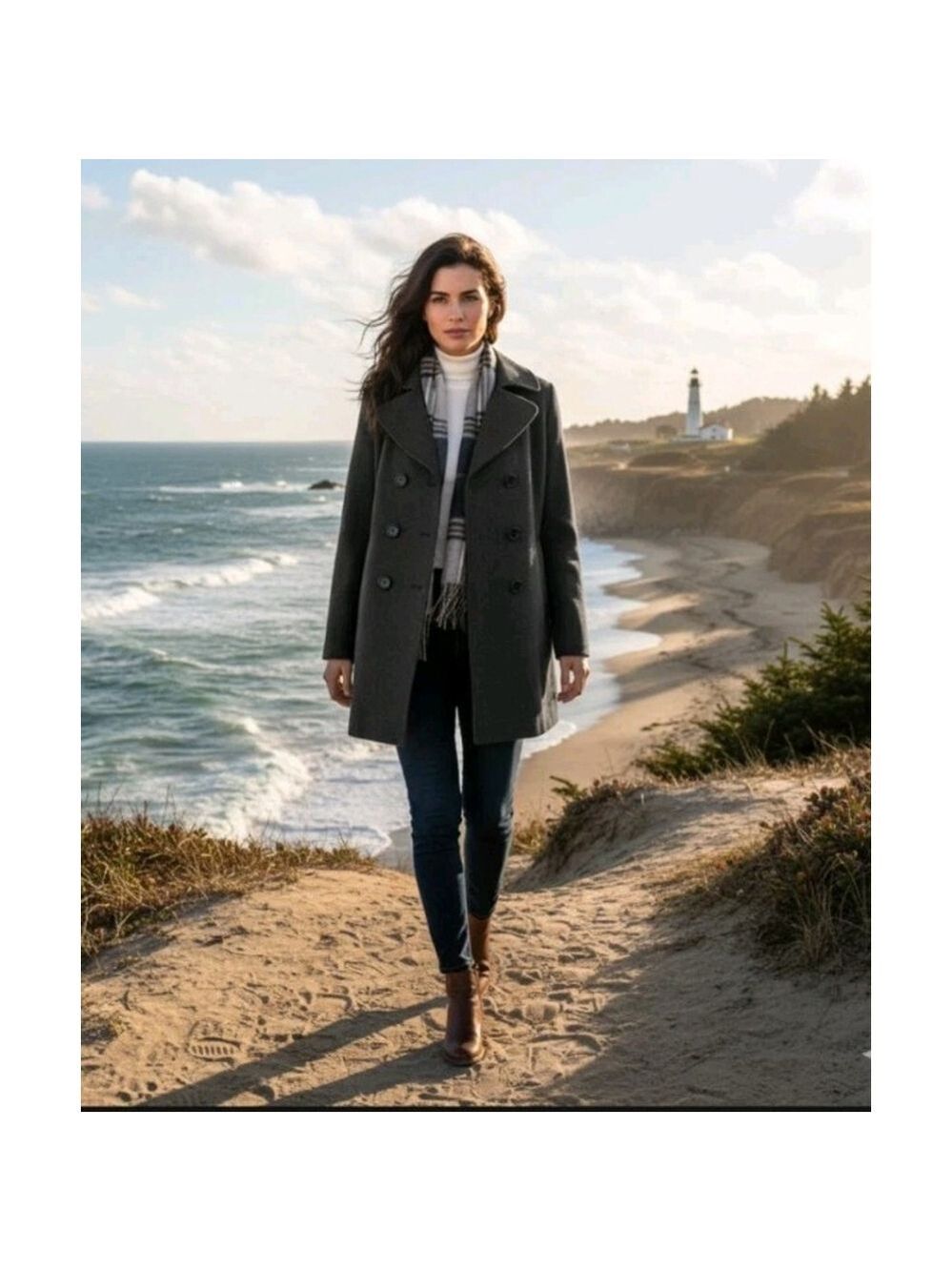 NEW Forecaster of Boston Charcoal Wool Blend Pea Coat Sze 16 Coastal Preppy $160